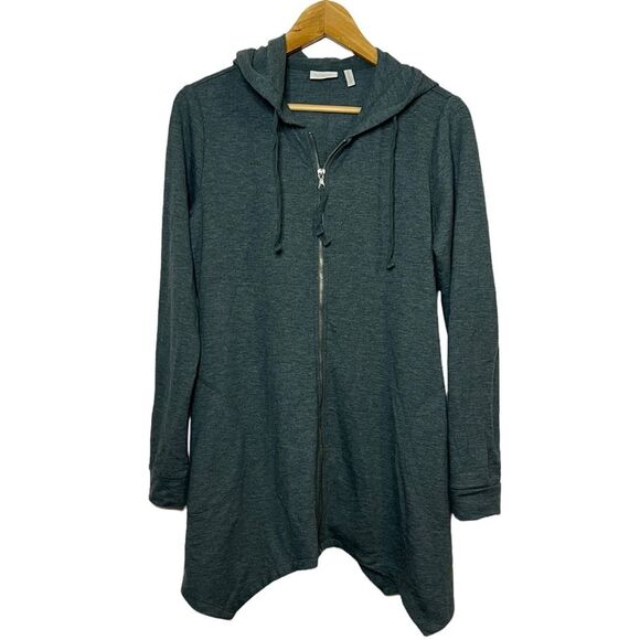 LOGO by Lori Goldstein Asymmetrical Hem Full Zip Front Hoodie Dark Teal XS - Picture 1 of 6